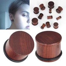 Pair Ear Gauges Plugs Red Sandal Wood Single Flared Flesh Tunnels Body Piercings