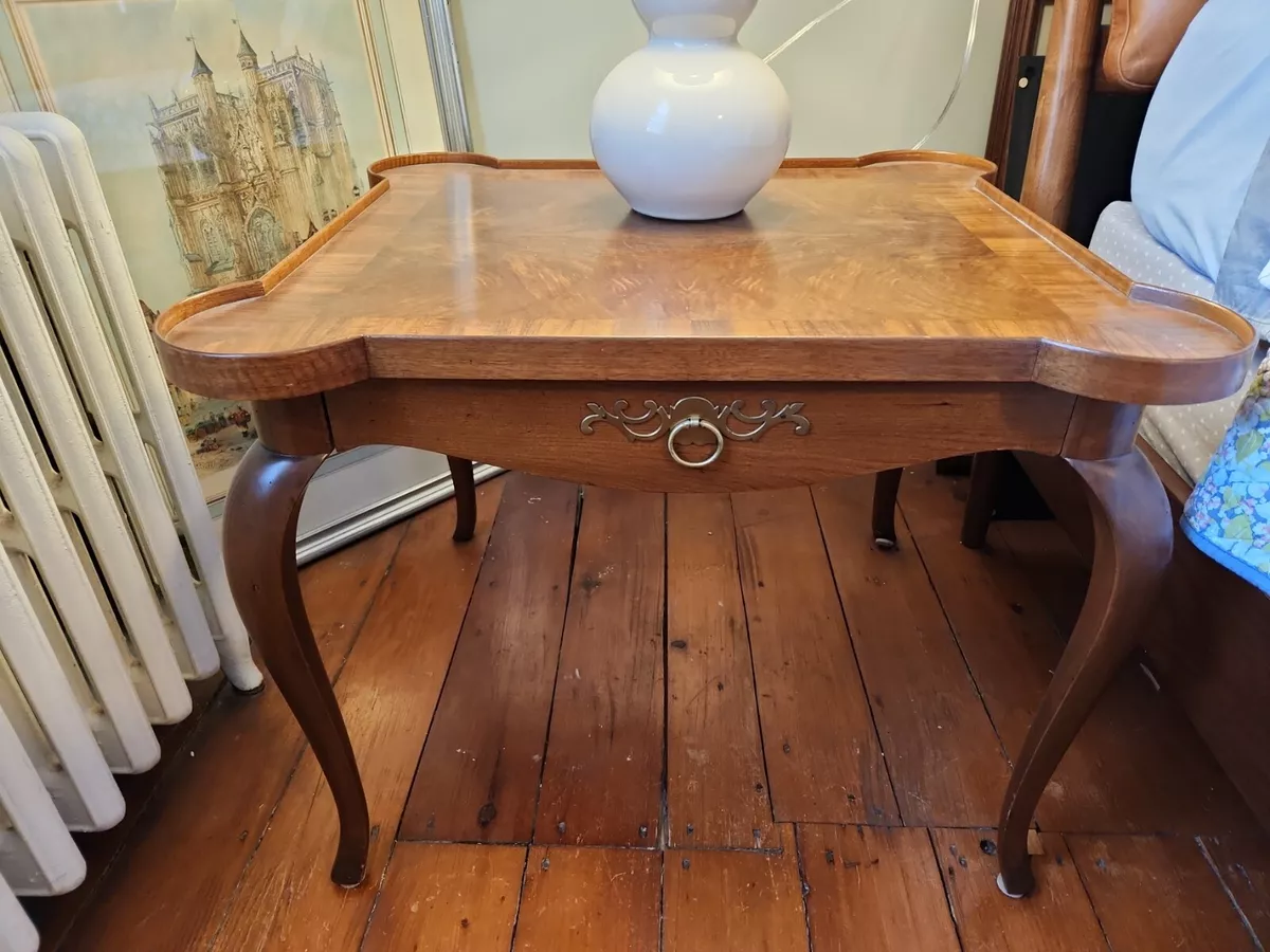 VINTAGE Baker Furniture Walnut Side End Table Bookmatched Burl