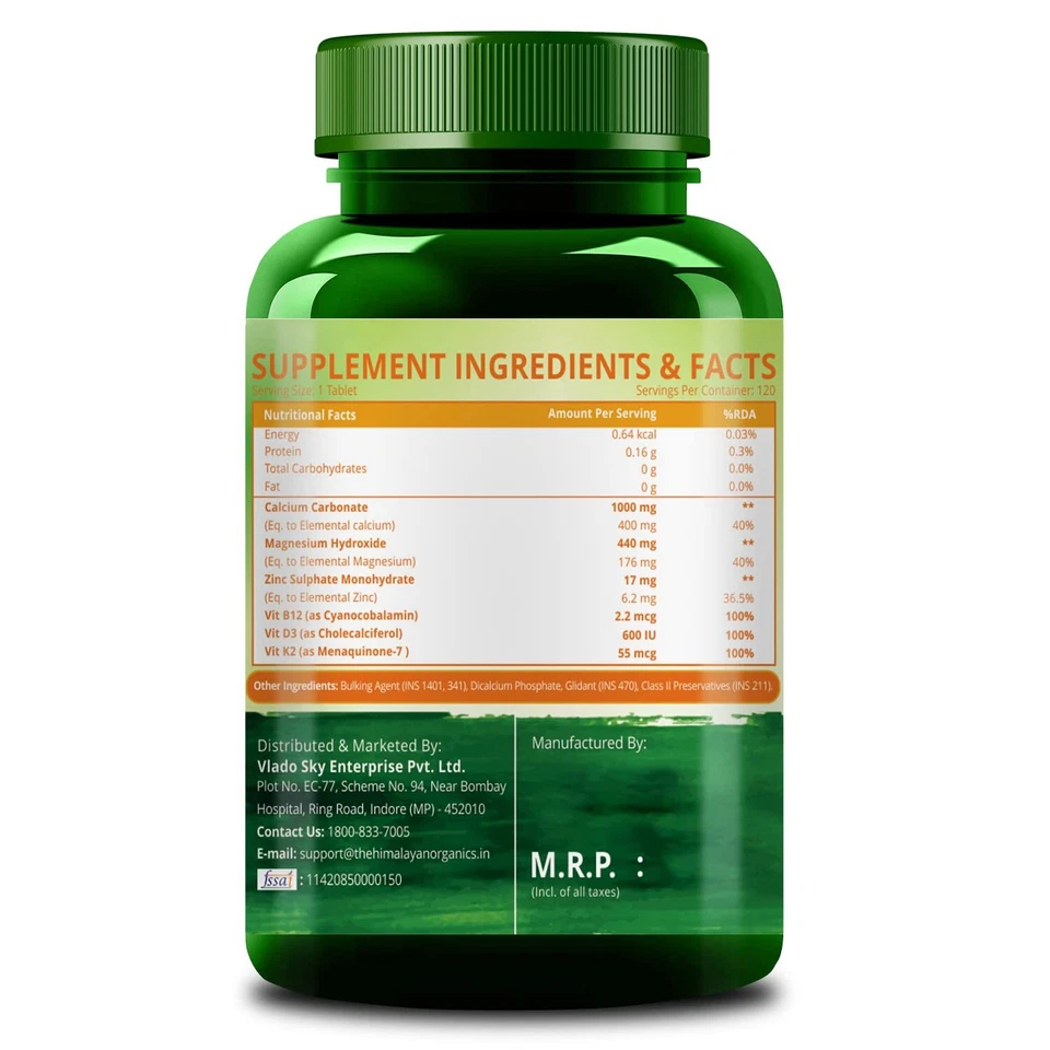 Himalayan Organics Calcio Magnesio Zinc Tableta, 120 Comprimidos Foto 3 de 4