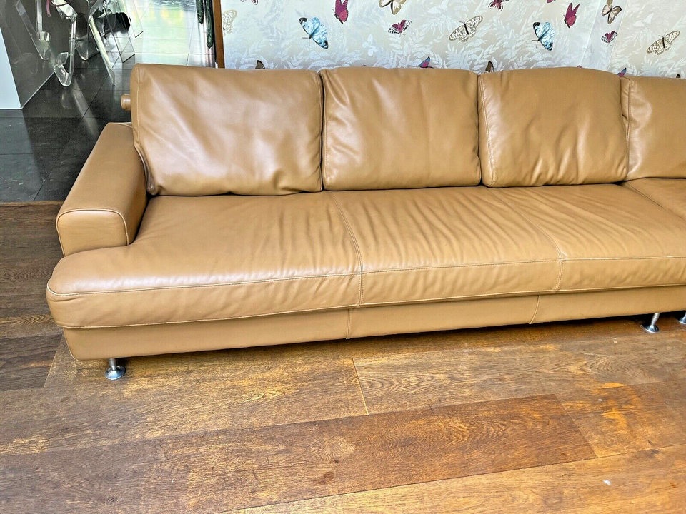 Stunning XL Italian Tan Leather Corner / LONG Sofa bespoke GURIAN
