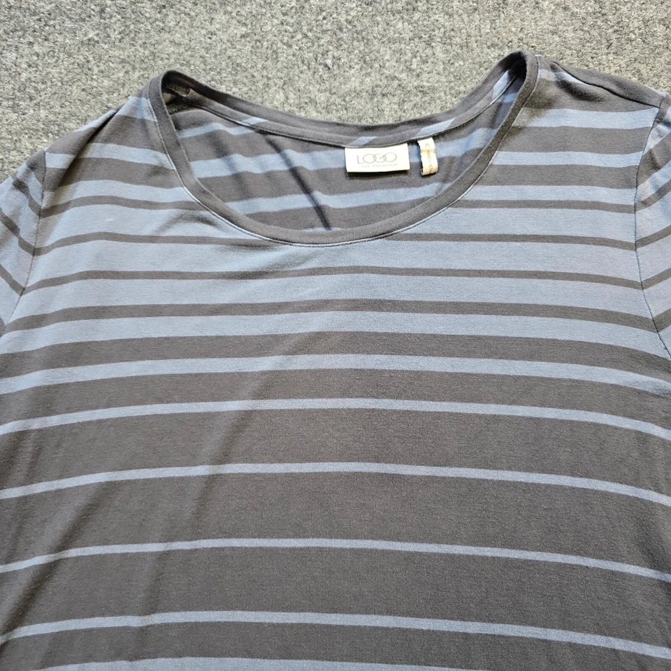 LOGO Lori Goldstein Top Mujer Talla Mediana Azul Gris Rayas Elastizado Informal Carrera Foto 2 de 4