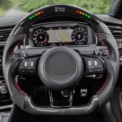 For 2015-2017 Volkswagen MK7 R GTI Golf Carbon Fiber LED Leather Steering Wheel