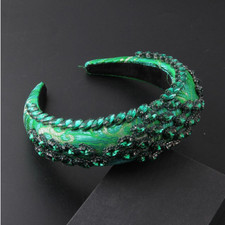 BRAND NEW WIDE LUXURY HANDMADE EMERALD GREEN RHINESTONE HEADBAND HAIR ACCESSORY