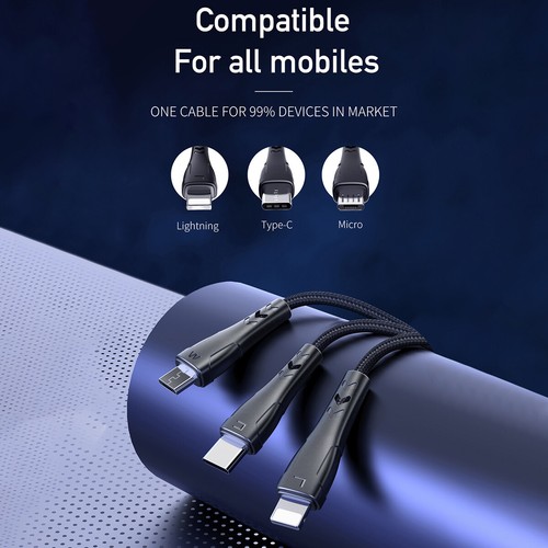 Mcdodo 3in1 Braided Type-C Micro USB Cable Charger for iPhone 12 11 Samsung S21 - Picture 2 of 12
