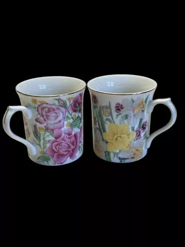Vtg 1995 Lenox Flower Blossom Coffee Mug Collection/Suzanne Clee Rose/ Daffodil 