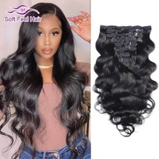 Brazilian Body Wave Clip In Human Hair Extensions 8 Pcs/Set Natural Color Clip