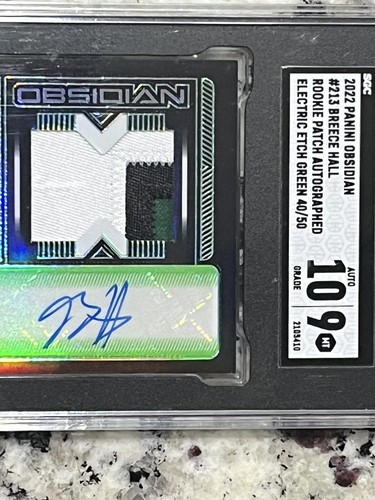 2022 OBSIDIAN Breece Hall #50 RPA Rookie Patch Auto Electric Etch Green #213 - Picture 3 of 6