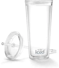 Mr. Coffee Iced Coffee Tumbler Reusable 22 Oz. with Lid and Straw Clear