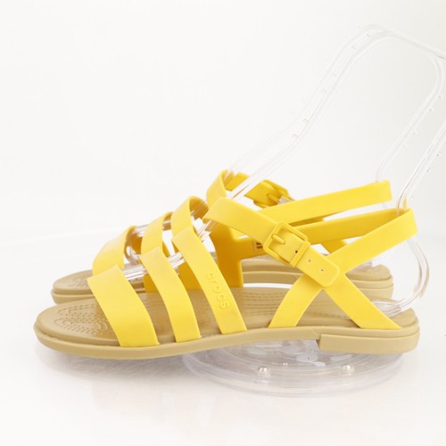 Crocs Womens Tulum Sandal Size 8 Canary Yellow Tan Strappy Fisherman Flat Shoe - Picture 7 of 16