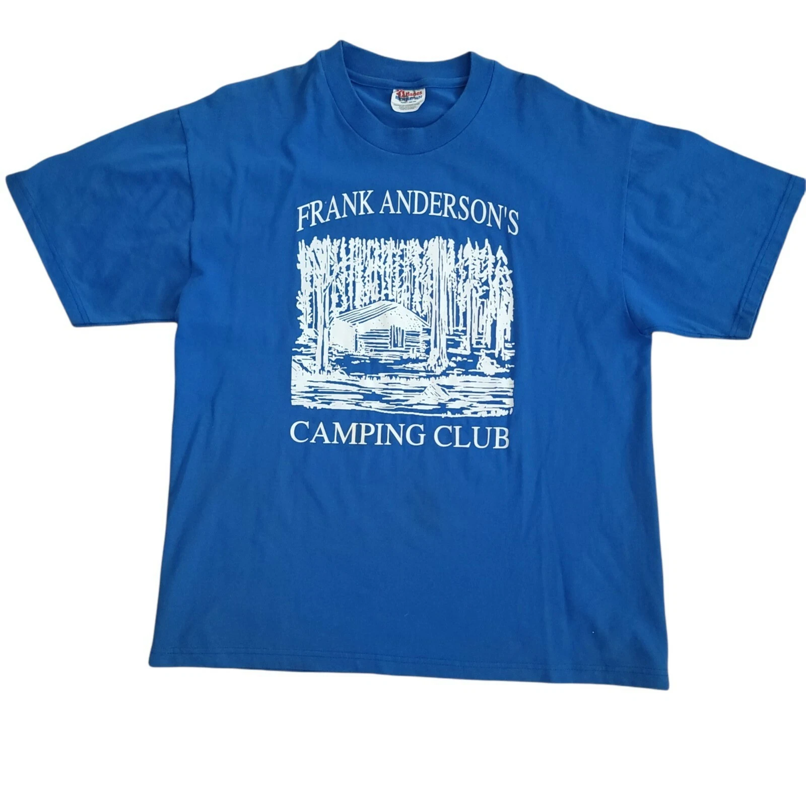 Vintage Camping Club Hanes T Shirt Tee Mens L Blue Preshrunk Crewneck Graphic