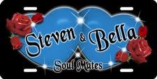 Blue Hearts Roses Auto License Plate Personalize Gifts Ladies Men Flowers Lovers