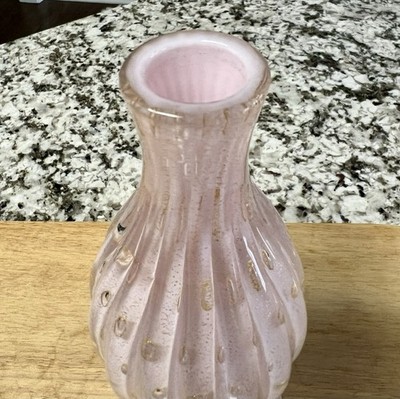 VTG Murano Glass Pink Bullicante Gold Fleck Vase & Bowl Set Mid