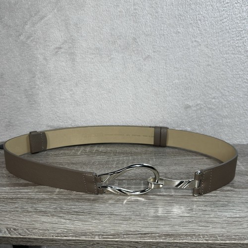 CHICO'S Taupe Interlock Gürtel verstellbar silberfarben Haken Größe M/L
