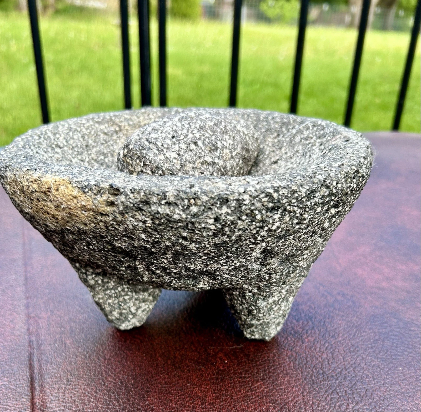 Vintage Mexican Molcajete Mortar & Pestle Volcanic Lava Rock Bowl Mexico 8” x 5”