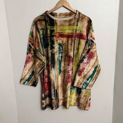 Ali Miles Tunic Top XL Abstract Chenille 3/4 Sleeve Artsy Oversized Brushstroke