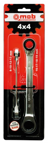 Jeu de 2 clés à cliquet 4x4 MOB dimensions 8 à 19 mm en acier chrome vanadium