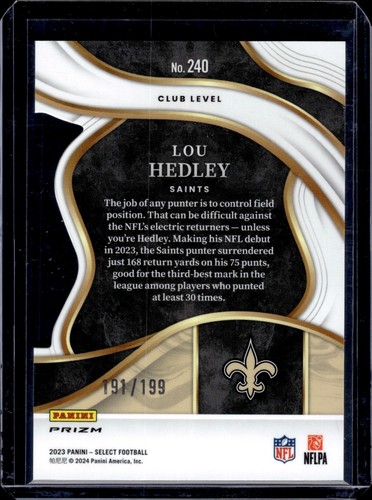 2023 Panini Select - Club Level Lou Hedley #240 White Prizm Die-Cut /199 (RC) - Picture 2 of 2