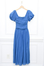 Abercrombie & Fitch Emerson Drop Waist Midi Dress Lace Up Back French Blue Sz XS