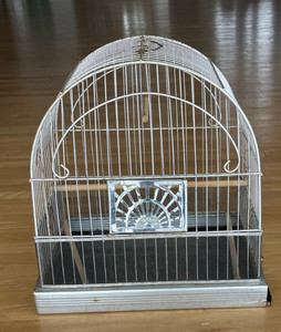 Vintage Crown Bird Cage Hanging Original Silver Wire Color Shabby Chic Cottage