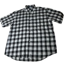 Alan Flusser Button Down Cotton Shirt Men Sz XL Black White Check Short Sleeve
