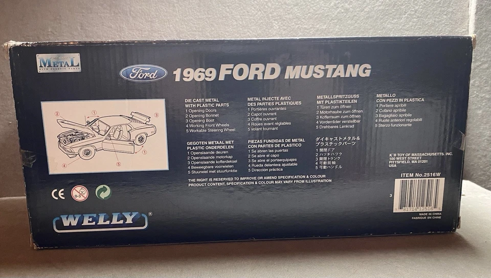 Welly 1:18 Scale 1969 Ford Mustang Boss 302 Red Diecast Car #2516W - Image 3 of 4