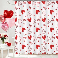 Valentines Shower Curtain Red Heart Sweet Love Waterproof Fabric 72x72 Inch