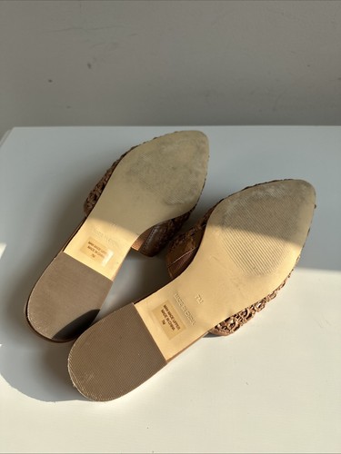 Talbots Woven Flats Sz 7M Slip Ons Mules Open Weave Tan Preppy - Picture 5 of 9