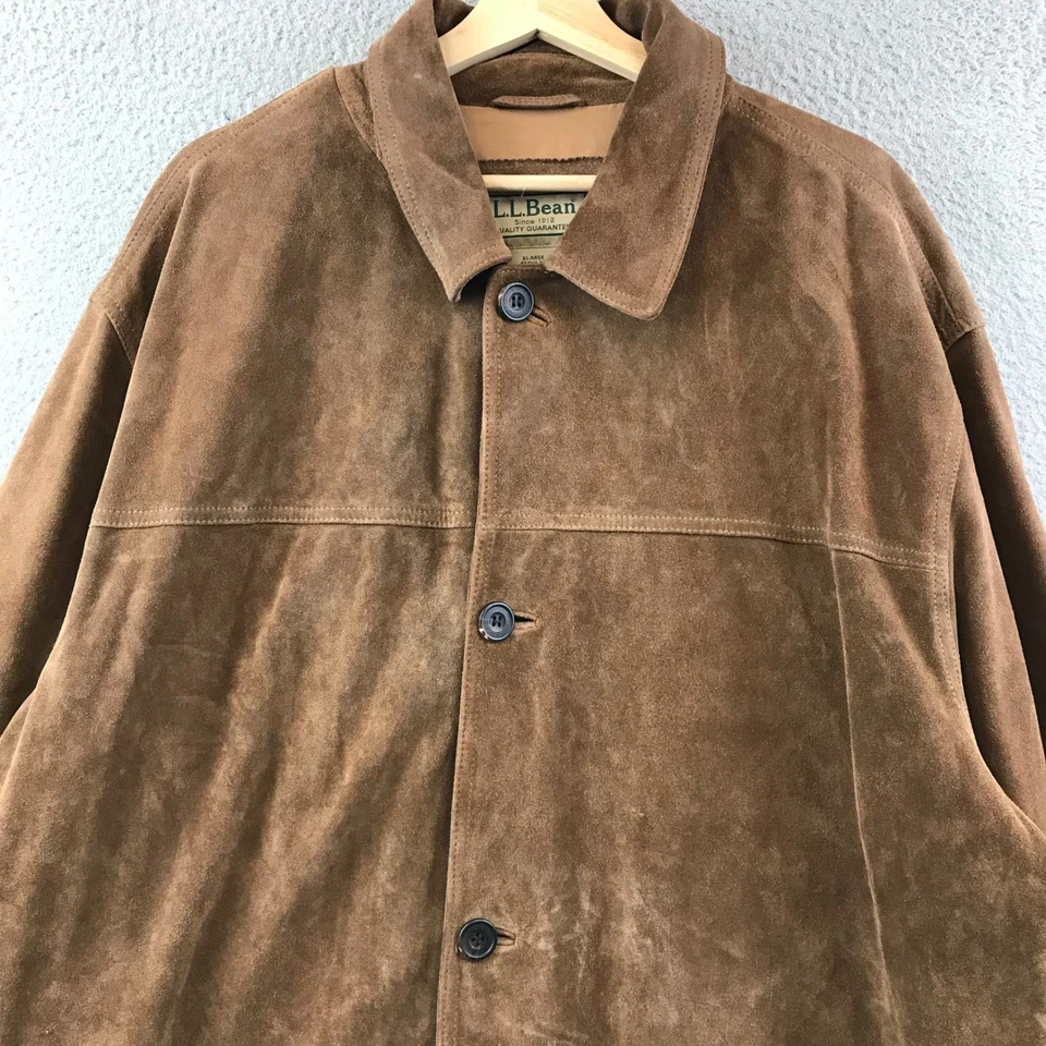 Vintage LL Bean Mens XLARGE Brown Suede Leather Button Front Jacket Coat Outdoor - Image 3 of 4