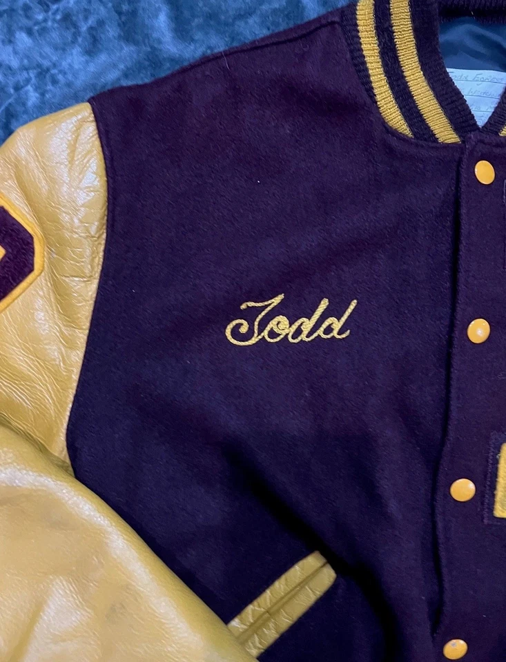 Chaqueta Letterman Universitaria DeLong Años 90 De Colección Lana Preppy Cuero Granate Dorado Talla 42M Foto 4 de 4