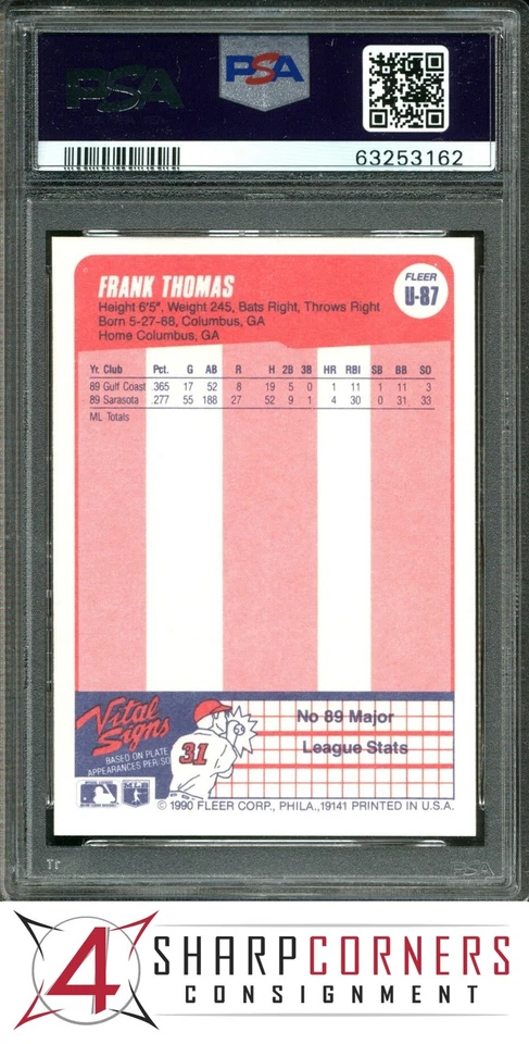 1990 FLEER UPDATE #U-87 FRANK THOMAS RC HOF PSA 10 DNA AUTO AUTHENTIC - Image 2 of 3