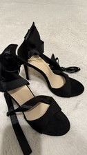 Women  s Black Satin Bow High Heels Toe Elegant Ankle Strap