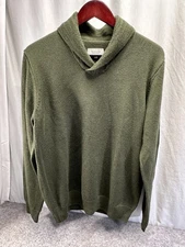 Frank And Oak Wool Blend Shawl Neck Sweater MENS Large Olive Green 40" Chest