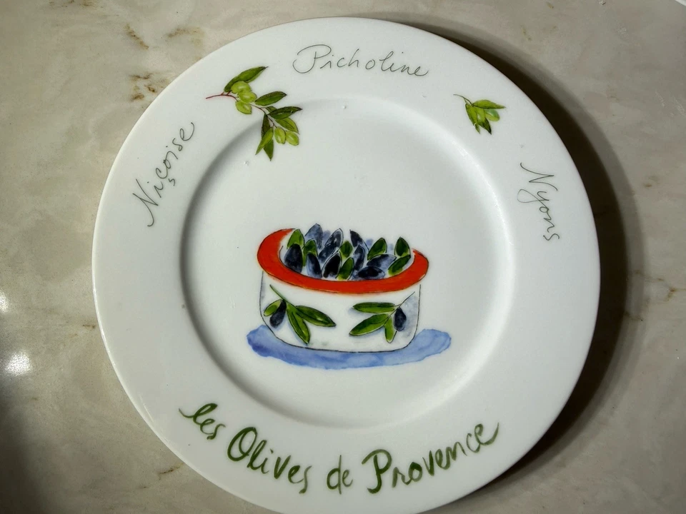 Set of 6 Crate & Barrel “Les Olives de Provence” 8” Salad Plates Revol Porcelain - Image 3 of 4