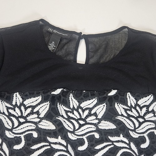 INC Blouse Womens Large Petite Black White Floral Embroidery Overlay Classic Top - Picture 4 of 7