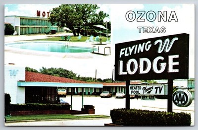 TX, Ozona, Flying W Lodge, Old Cars, Vintage Postcard