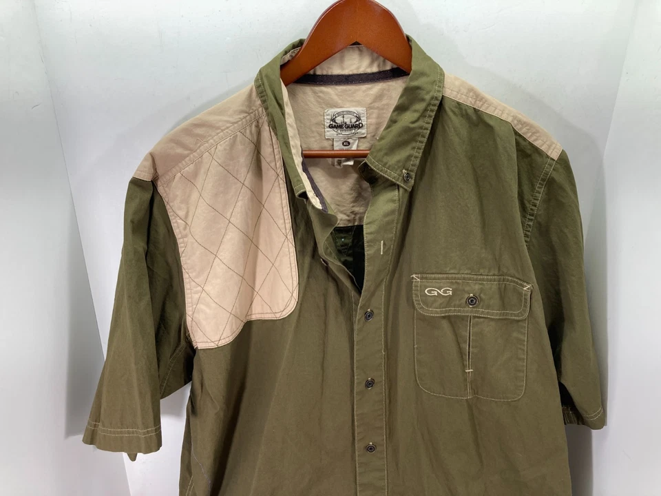 Game Guard Shooting Button Down Shirt Mens XL Green Tan Cotton Hunting Outdoor - Image 4 of 4