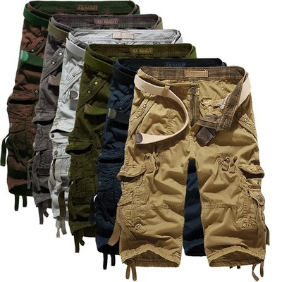 New Mens Casual Solid Cargo Shorts Multi Pockets Washed Lounge Size 29-40