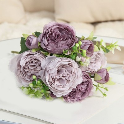 5 Stiel Seide Rose Bouquet künstlich für Hochzeit Herzstück für Home Decor V
