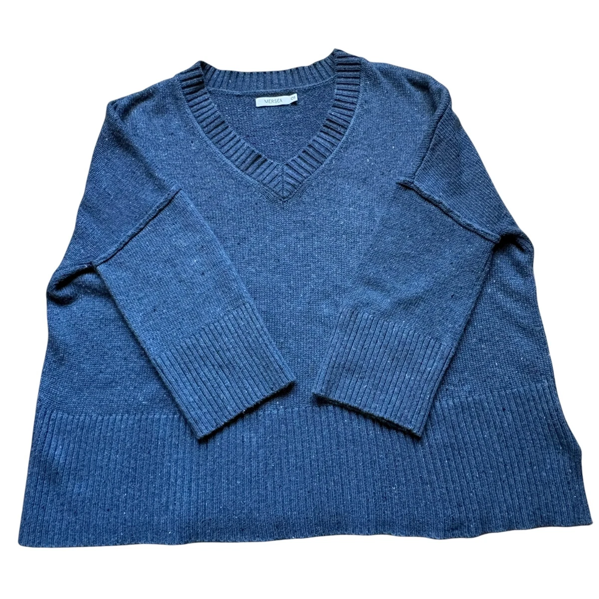 Solid Color Knitted V-Neck Top,Loose Pullover Boatneck Sweaters 3/4
