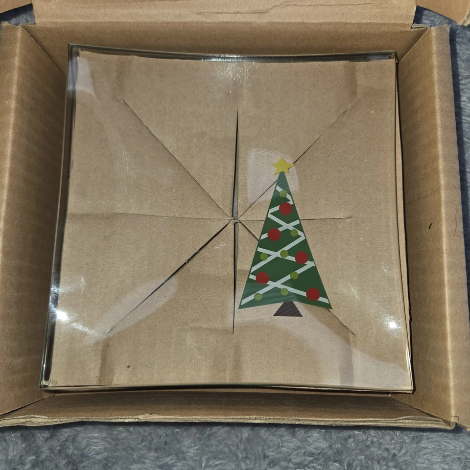 Pampered Chef Christmas Tree Appetizer Plates 6" Lot Of 4 Square Glass #2808 New - Image 3 of 4
