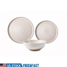 12 Piece Stoneware Dinnerware Set Dishwasher Microwave Safe Rustic Chic Design