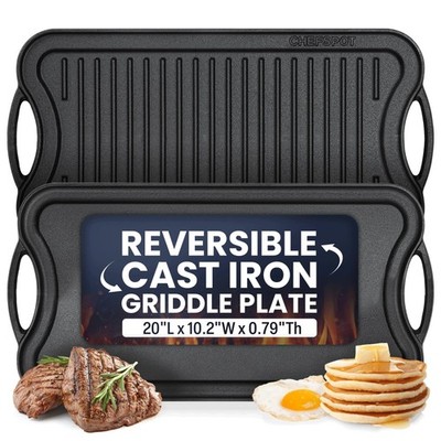 Griddle Pan Stove Top 20 Inch Reversible Cast Iron Double Burner Plate
