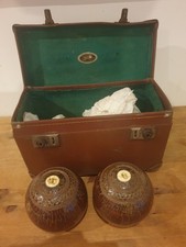 Antique  Solid Wood Lawn Bocce Balls w/ Ivory Inlay 