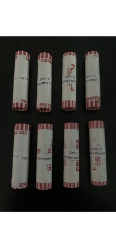 Complete Set 2009 P & D 8 Bank Wrapped Uncirculated Lincoln Cent Rolls