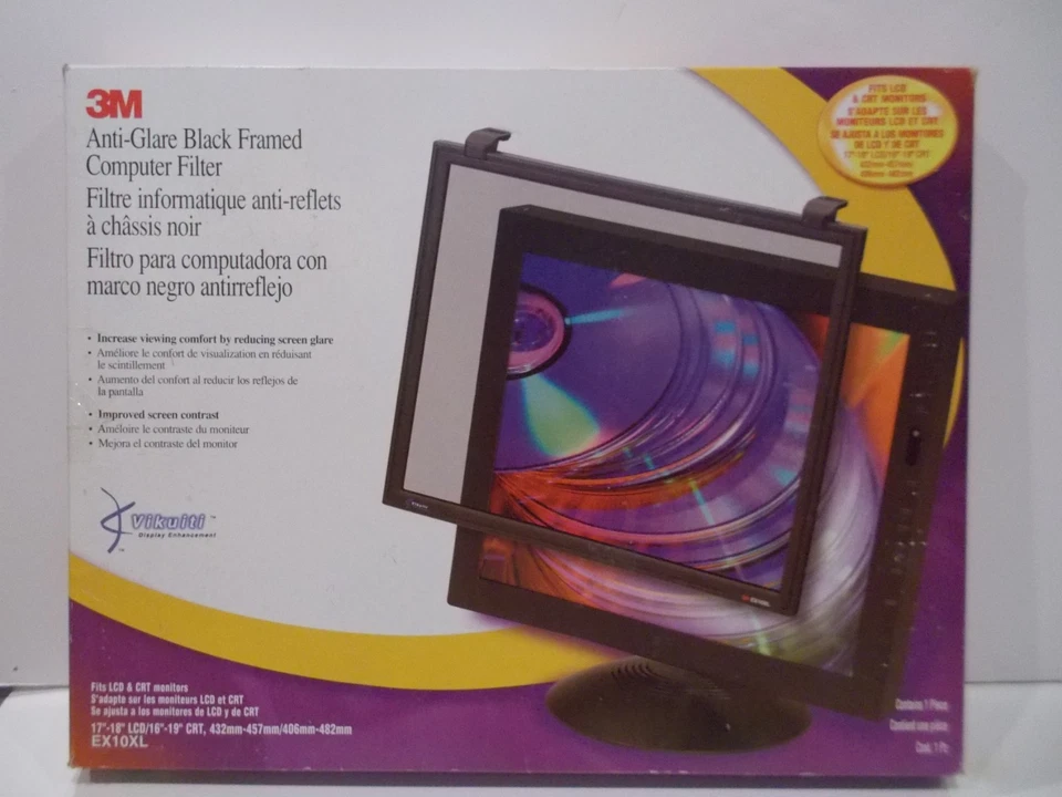 Filtro de computadora 3M antirreflejo con marco negro compatible con LCD 16"-19" CRT de 17"-18" Foto 3 de 4