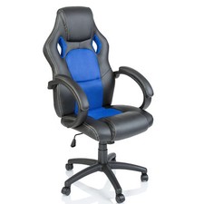 TRESKO® Chaise Fauteuil siège de bureau racing sport accoudoirs rembourrés Bleu