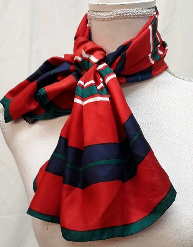 ALAIN XAVIER Hand Rolled Vtg Silk Scarf 31 x 31 inches Red Blue Green Striped