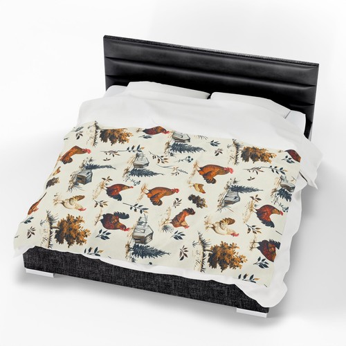 Farmhouse Rooster Velveteen Plush Blanket, Cozy Throw Blanket, Chicken Decor, - Picture 16 of 16
