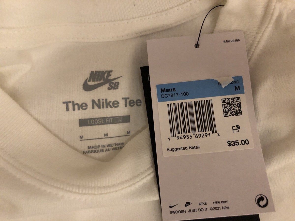 New M Nike SB Logo Skateboarding White Black Shirt Loose Dri