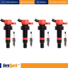 Set of 4 Performance Ignition Coil & 4 Iridium Spark Plug For Hyundai Kia UF652